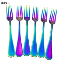 stainless steel steak fork rainbow dinner table forks dinnerware long handle colorful cutlery kitchen accessories 2612pcs