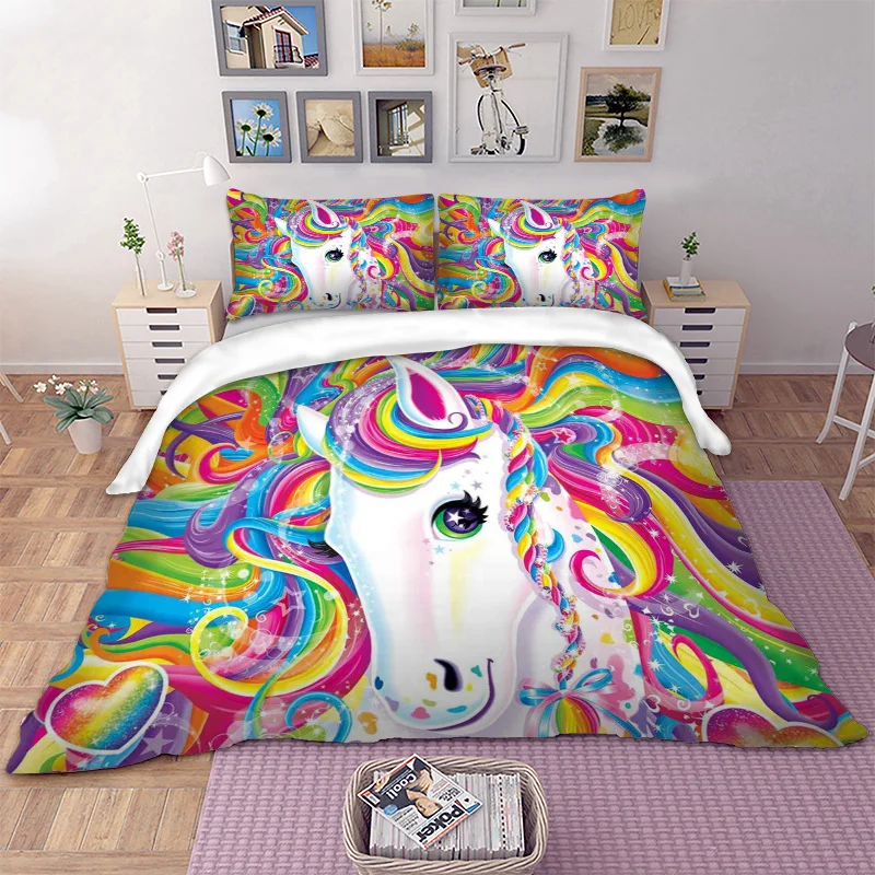 

Colorful Unicorn Cute Bedding Set 3D Digital Printing Duvet Cover Single Twin Full Queen King Bedclothes
