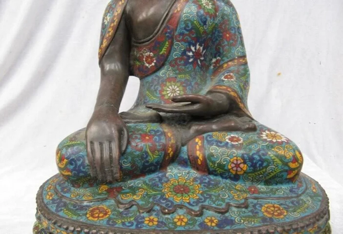 USPS to USA S3018 18 Inch&quotTibet 100% Bronze handwork made cloisonne Sakyamuni Ru Lai Buddha Statue | Дом и сад