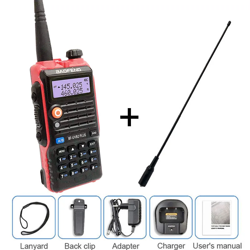 add antenna BAOFENG BF-UVB2 плюс красный иди и болтай Walkie Talkie 8 Вт 4800 мАч двухдиапазонный УКВ любительской Transceicver Любительское радио, Си-Би радиосвязь станция сканер рация UV5R - Цвет: add antenna