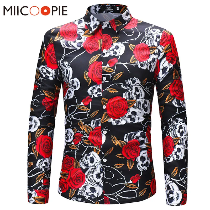 Мужская приталенная рубашка с длинным рукавом Повседневная 3D-принтом черепа