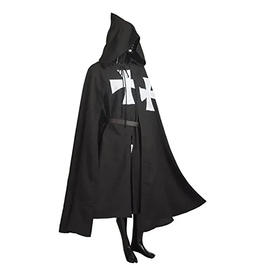 Adult Halloween Medieval Costume Robe Knights Templar Cloak Hospitaller Tunic Cape with Maltese Cross Full Sets |