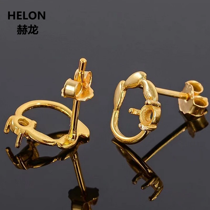 Solid 14k Yellow Gold 3x3mm Round Cut Semi Mount Earrings Women Stud Setting White Rose Optional | Украшения и аксессуары