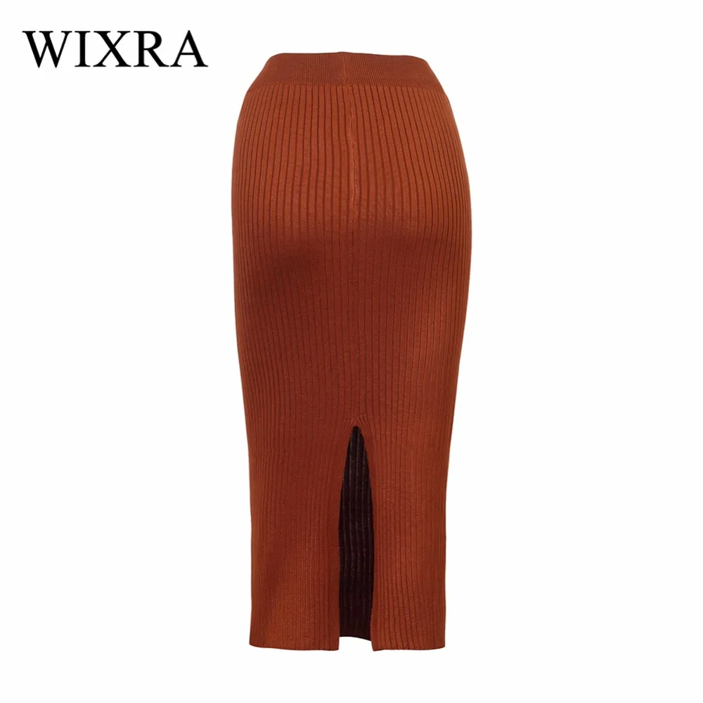 Wixra, базовые юбки, весна, повседневные шикарные юбки-карандаш, Женская облегающая юбка, шерстяная вязанная длинная юбка с разрезом сзади, юбка миди