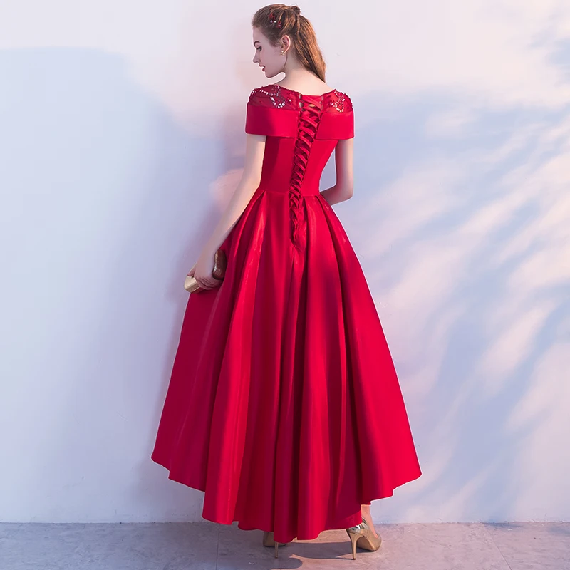 Распродажа SSYFashion Красное Атласное Вечернее платье для невесты банкетное