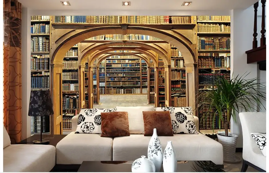 Пользовательские фото обои 3d Настенная Обои модные библиотеки полки 3 d фон