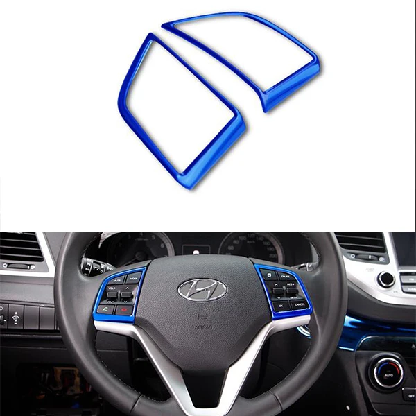 Из нержавеющей стали материал крышки рулевого колеса Кнопка Крышка для hyundai Tucson аксессуары - Название цвета: Blue 2pcs