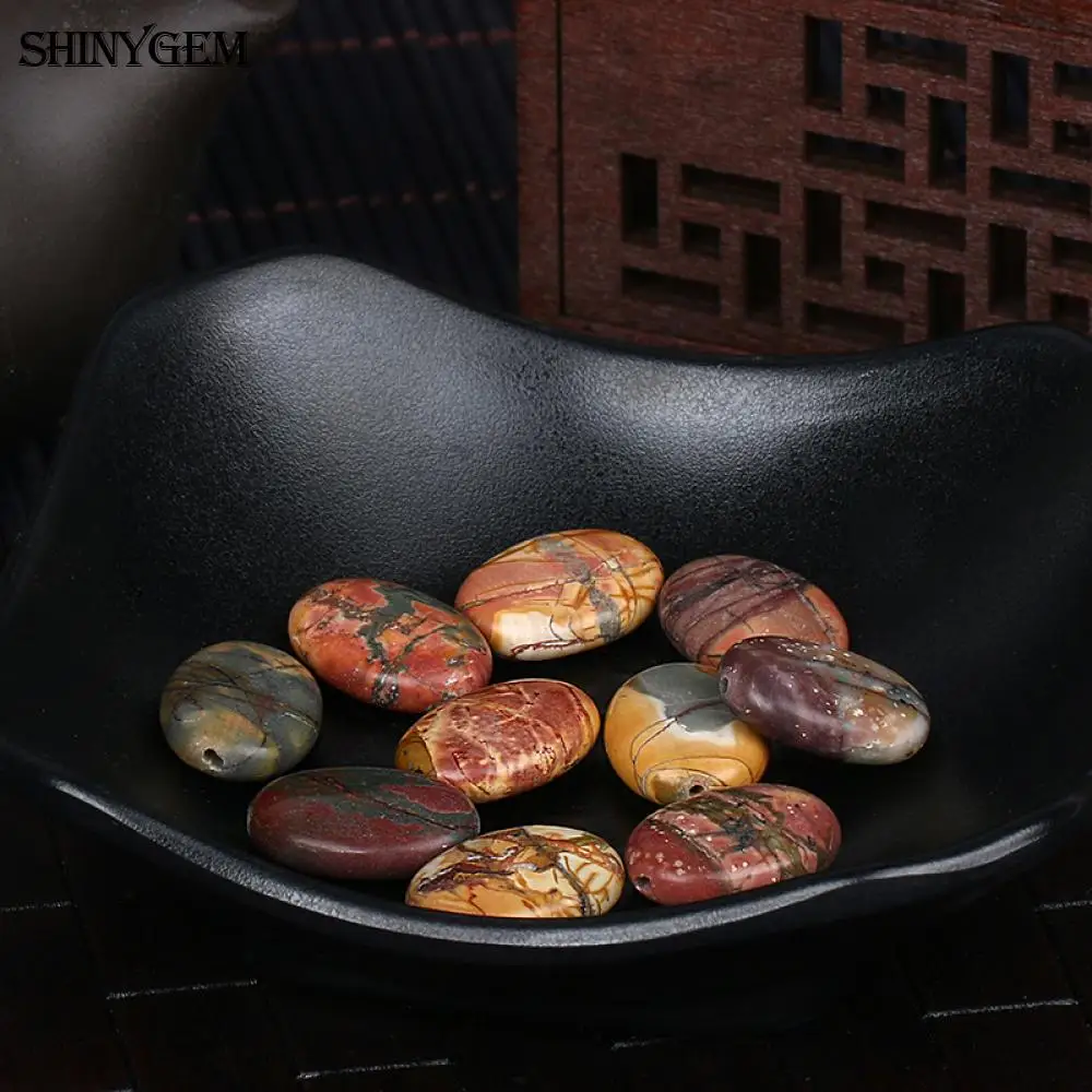 ShinyGem 13*18 мм Овальный сосновый красный камень деревянный узор Коричневый Красный