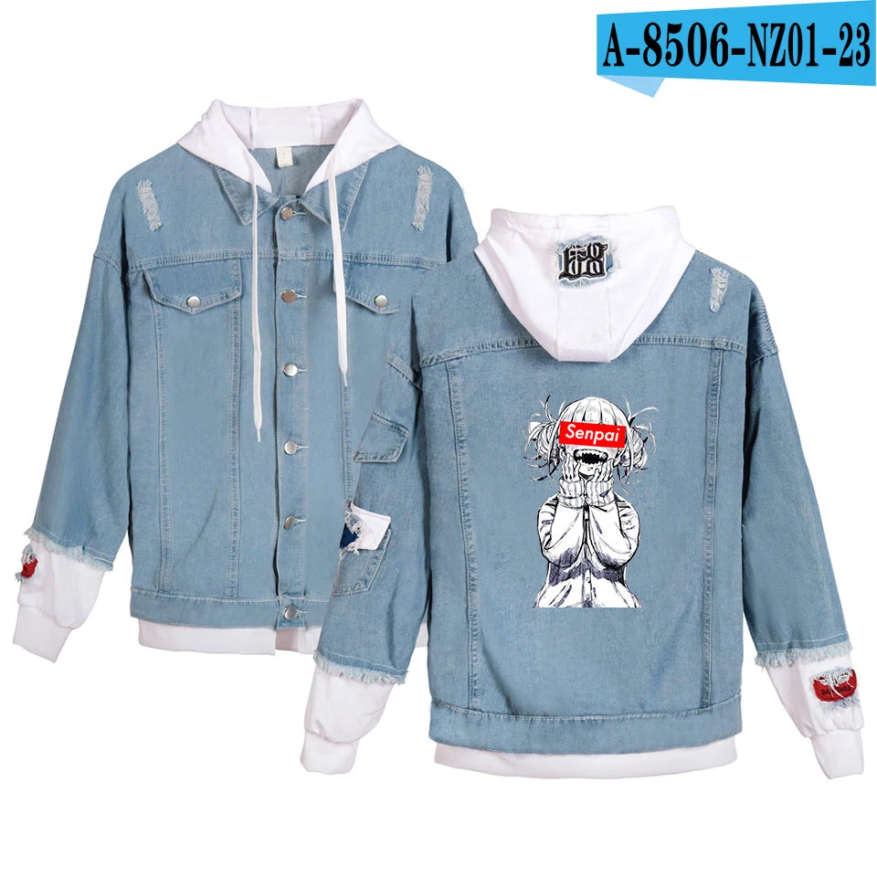 Senpai Women Denim Jacket Girls Casual Ripped Hole Jeans Coat Female Plus Size Hooded Outerwear Spring Autumn Jackets