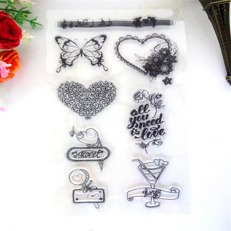 9pcs Random Silicone Flower/Butterfly/Heart Clear Stamps For Craft Supplies Scrapbooking DIY Stempel Klare Card Christmas Decor |