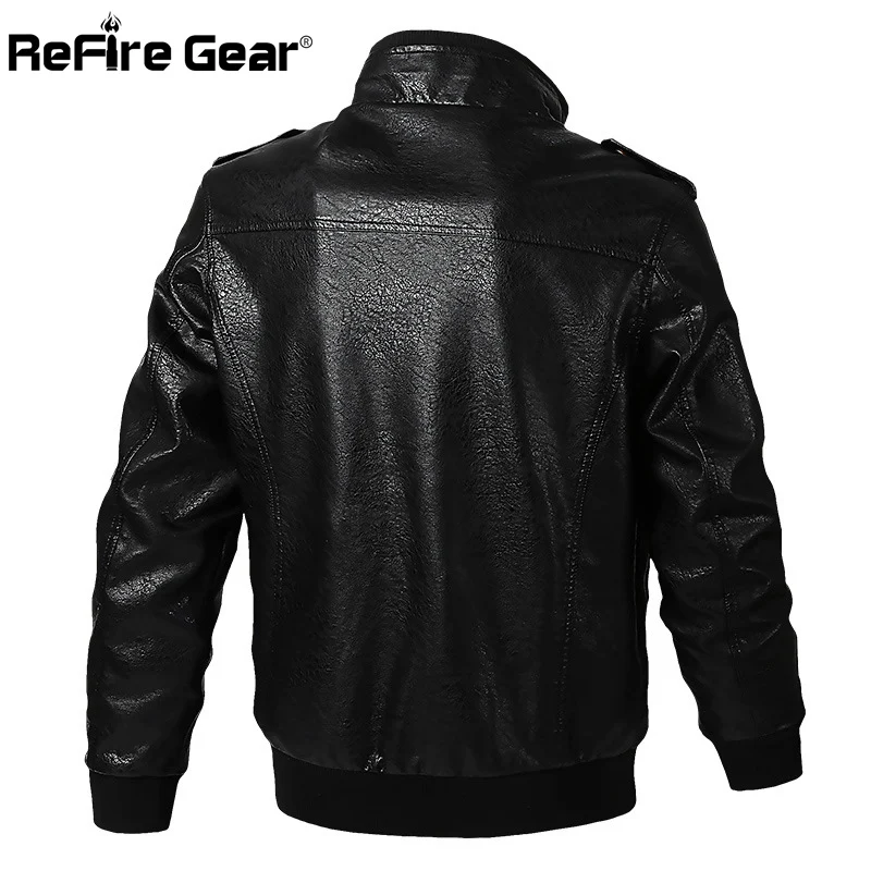 Refire gear военная куртка-бомбер из искусственной кожи Мужская Осенняя байкерская куртка из искусственной кожи тактическая винтажная Повседневная куртка-пилот
