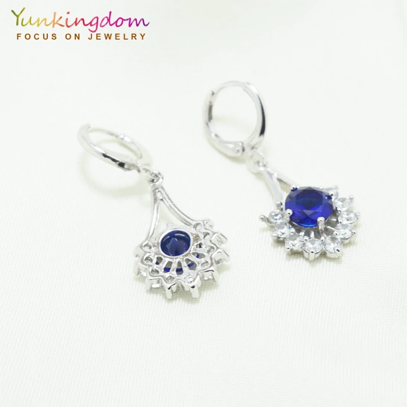 Yunkingdom синий кубический цирконий геометрические Висячие серьги для женщин