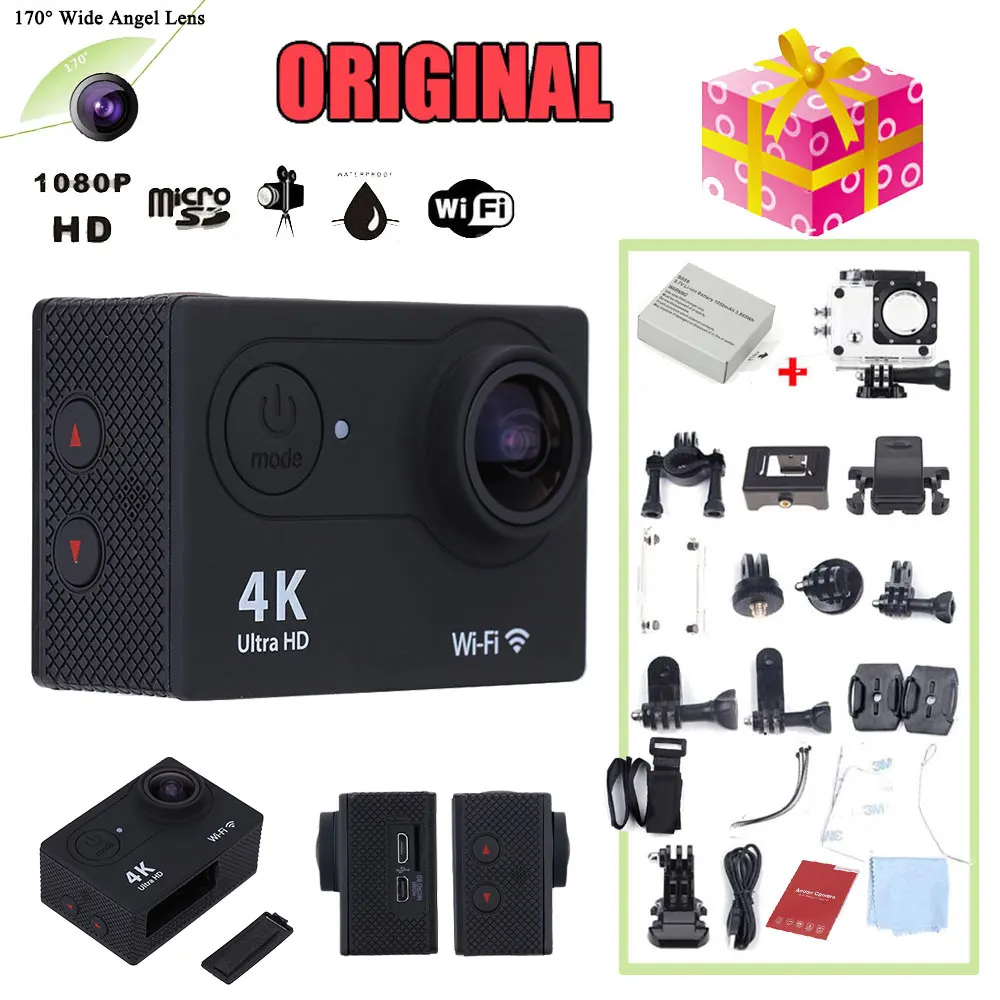 Спортивная экшн камера DV 170 ° с широким объективом Angel Lens Full HD 4K(3840*2160) Ultra Wifi 30M