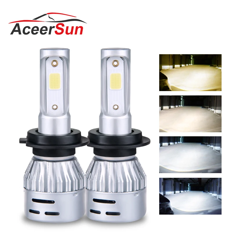 Aceersun мини H4 H7 светодиодный 3000K 4300K 6500K 8000K для автомобильных фар 12V 72 Вт COB 8000LM H1 H8 H11