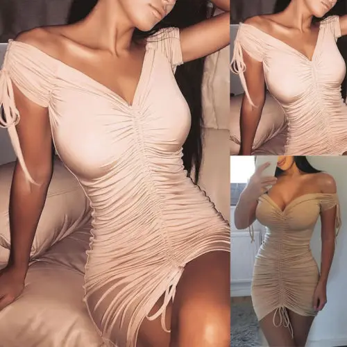 

Fashion Women Short Sleeve Casual Club Wear Mini Dress Sexy Deep V-Neck Short Sleeve Pencil Dresses
