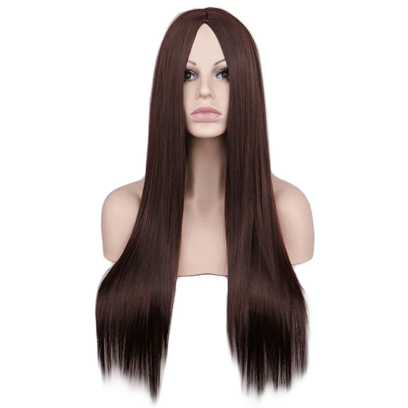 QQXCAIW Women Synthetic 70 Cm Long Straight Cosplay Wig Party Sliver White 100% High Temperature Fiber Hair Wigs