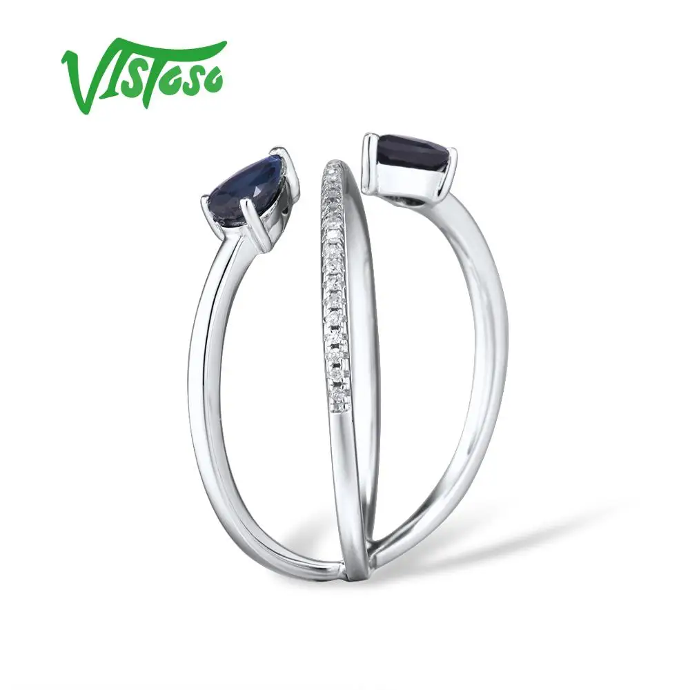 VISTOSO Подлинная 14 K кольца из белого золота для женщин сверкающие бриллианты