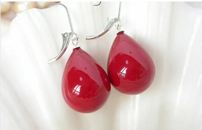 

12*16mm drip red sea shell pearls women gift Luxury Girls Wed word Jewelry earrings>Lovely Fine Nobility Lady's Women's Earrings