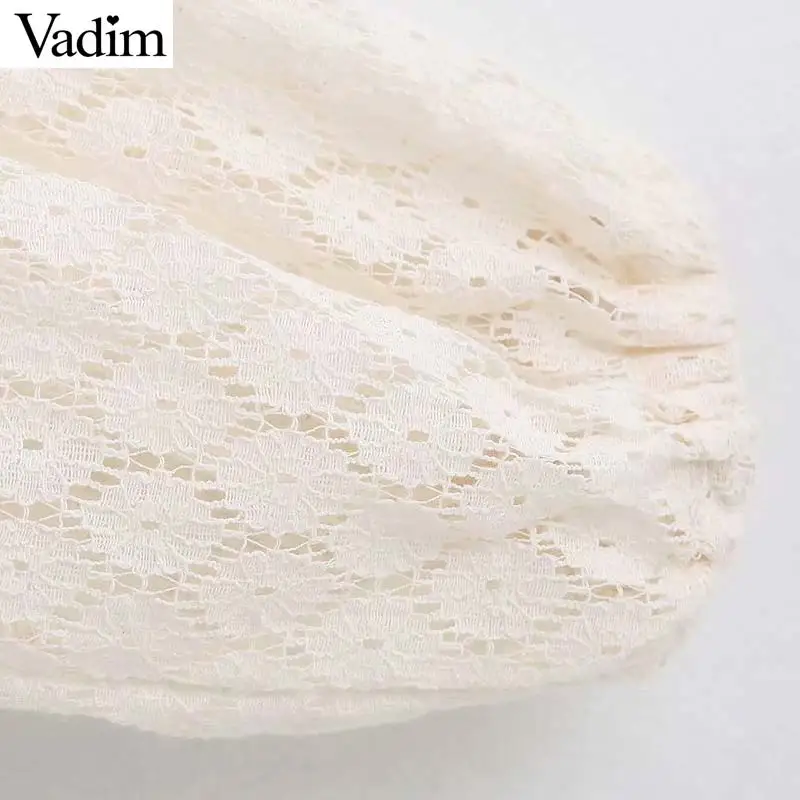 Vadim women sweet ruffles crop tops long sleeve solid female casual beige blouses summer hollow out chic shirts blusas LB297 |