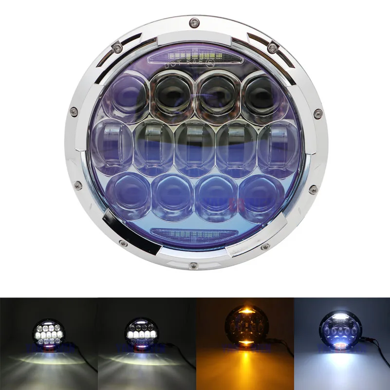 

7" Inch Blue Round LED Headlights 130W with DRL/amber Halo 7 Inch Projector Headlamp for JK TJ Touring Yamaha Road Star