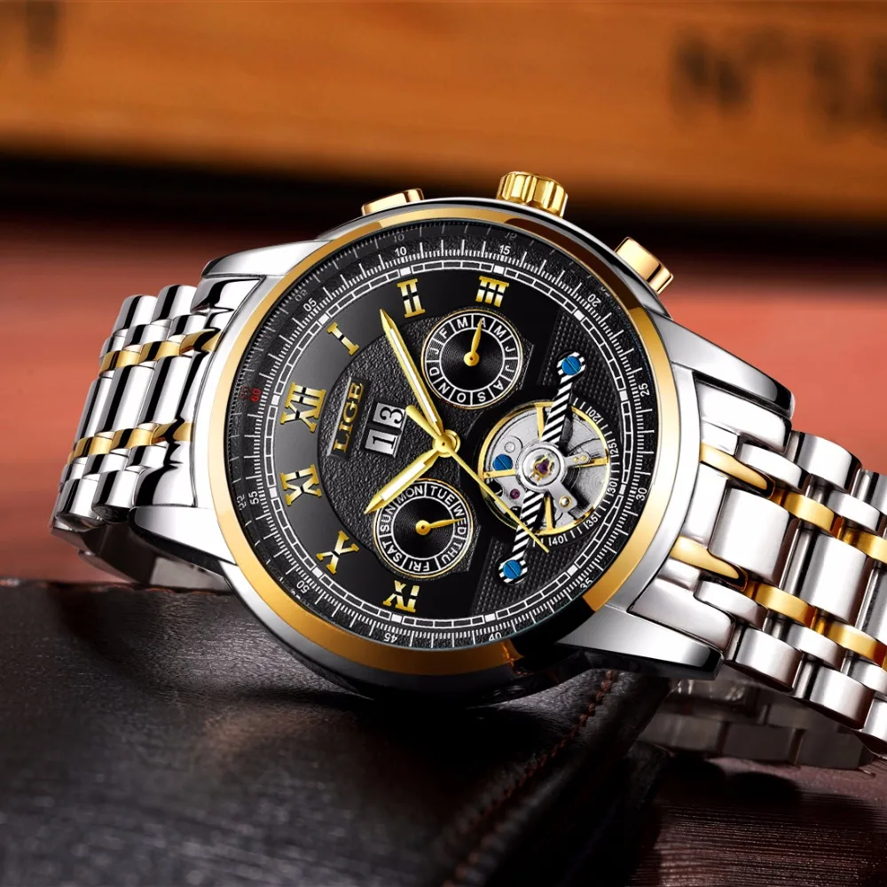 Лучший бренд класса люкс lige Часы Для мужчин S Tourbillon автоматические механические