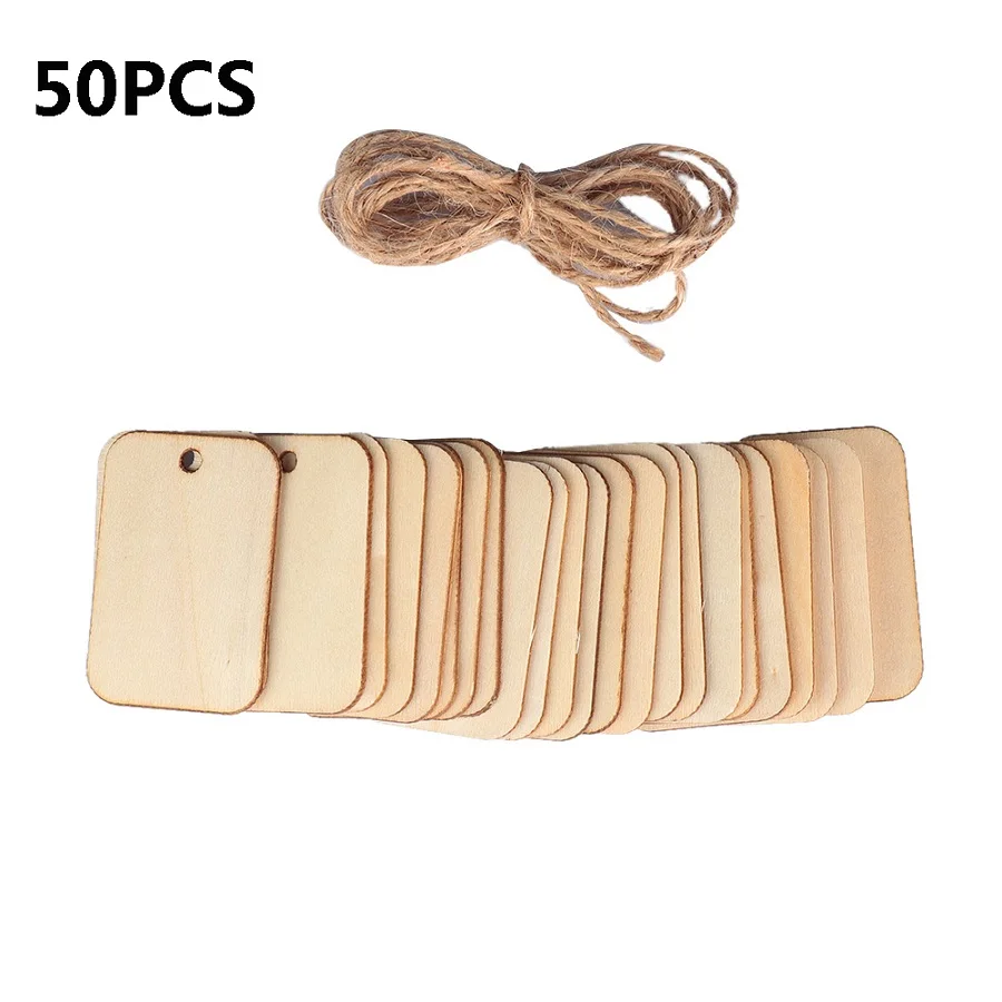 50PCS 25/50 шт. незавершенной пустой прямоугольные деревянные вешалки этикетки логотип знак лист для Скрапбукинг вечерние DIY гравировка поделки декор - Цвет: 50PCS