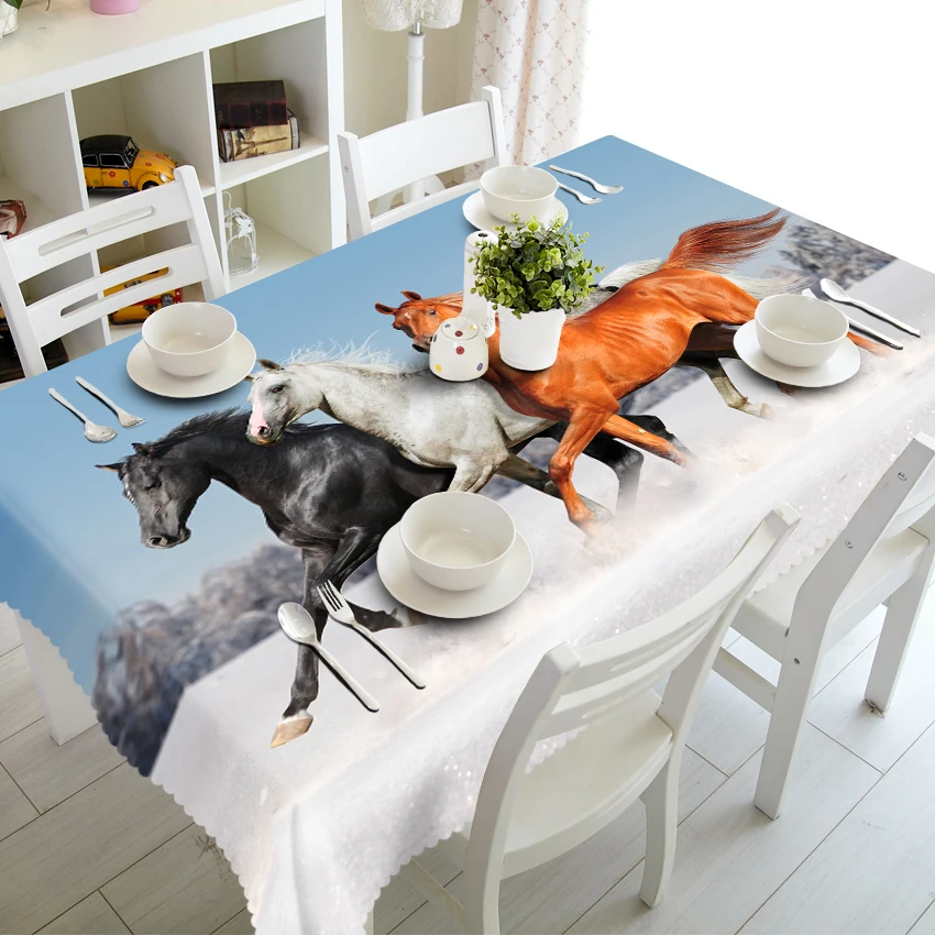 

Customizable 3D Tablecloth African Steppe Wild Horse Pattern Dining Table cloth Thicken Polyester Rectangular&Round table cover