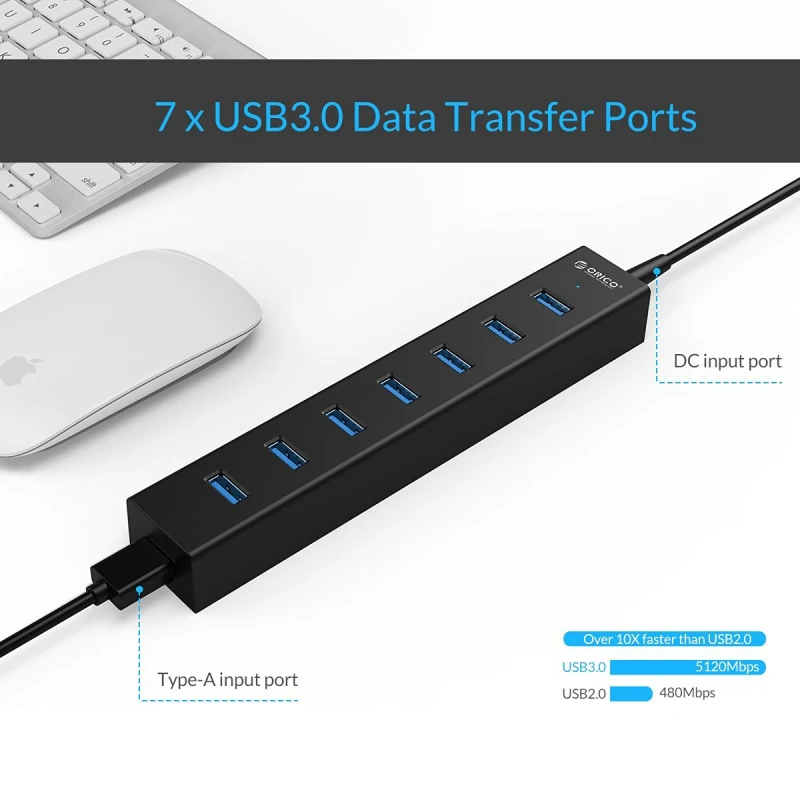 Высокоскоростной Концентратор ORICO с 7 портами USB 3 0 АБС-пластик цвет черный