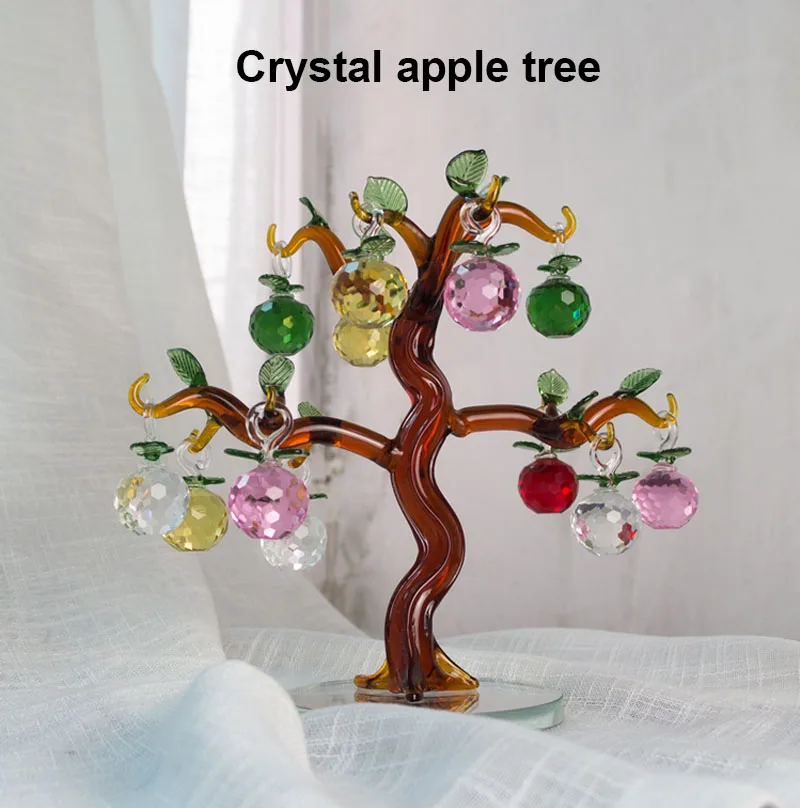 Crystal Apple Tree Ornaments Glass Fengshui Crafts Living Room TV Cabinet Home Decor Figurines Christmas New Year Gift Souvenir
