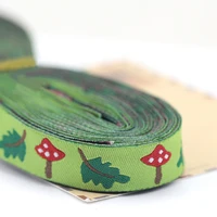 leaves and mushrooms 100 polyester cartoon woven jacquard ribbon 16mm 58 grosgrain ribbon for diy dog collar wholesale