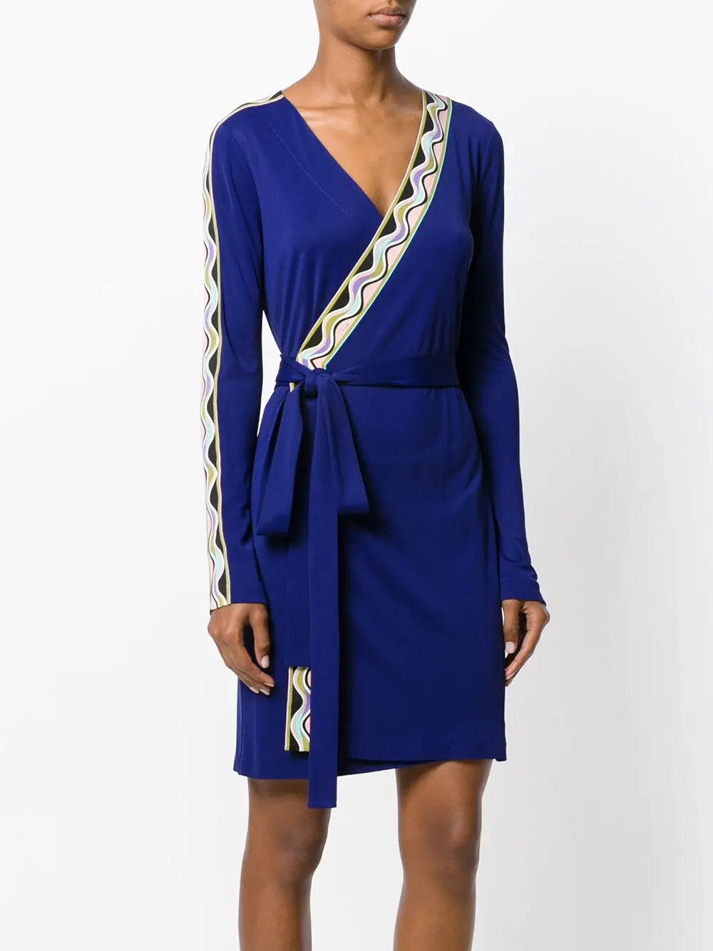 Женское эластичное трикотажное платье-блузка с длинным рукавом v-образным