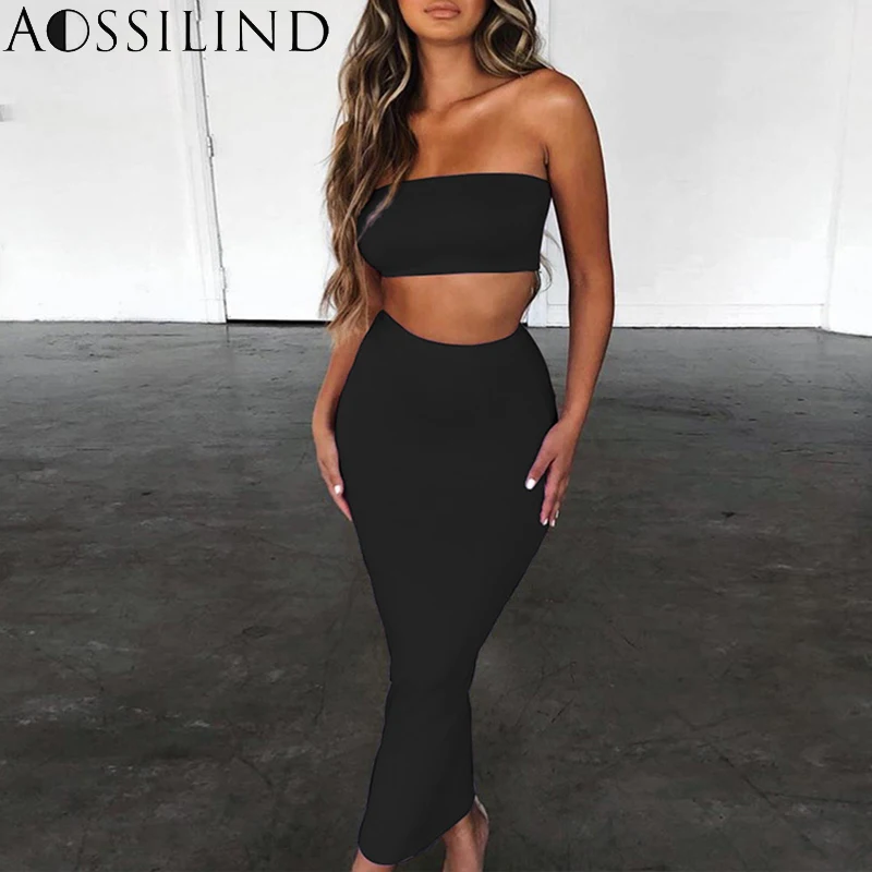 Женское длинное платье без бретелек AOSSILIND неоновый желтый комплект из двух