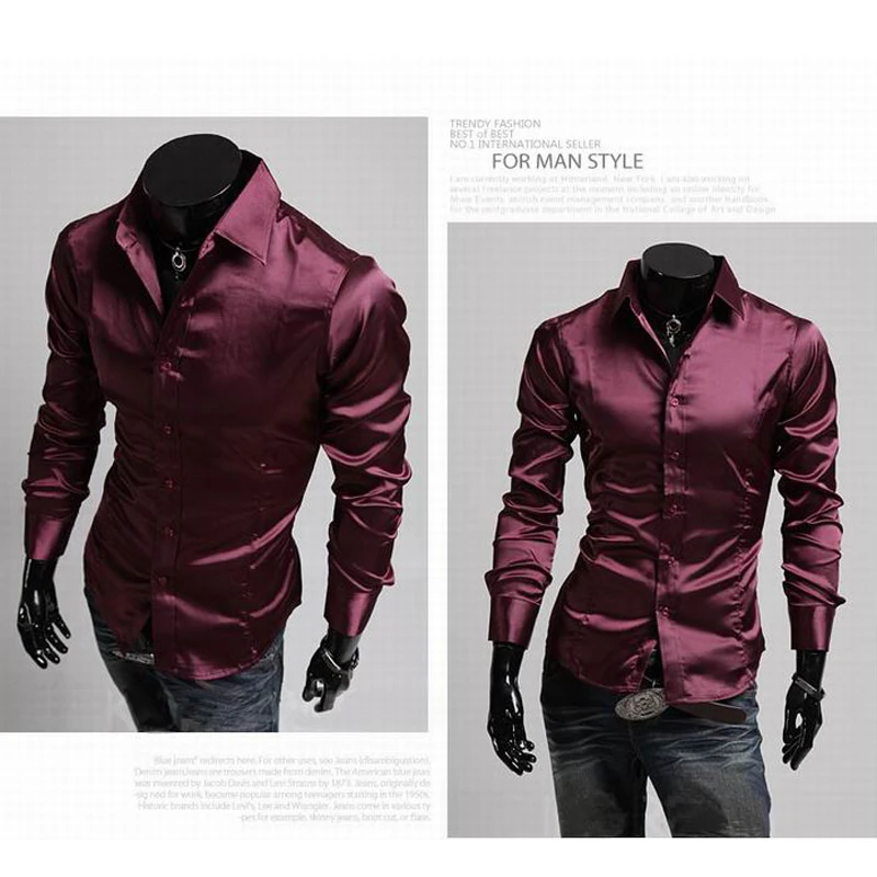 Мужчины Платье С Длинным Рукавом Однобортный Рубашка Slim Fit Camisa Masculina Бренд