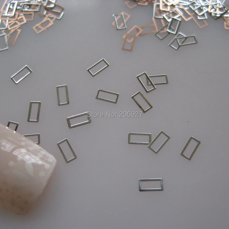 100 шт. серебряные милые прямоугольные металлические наклейки для дизайна ногтей |