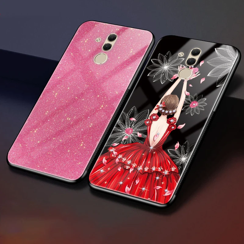 Для huawei mate 20 lite чехол Чехол из закаленного стекла для телефона черный ТПУ бампер чехол для huawei mate 20 lite стеклянная крышка mate 20 lite