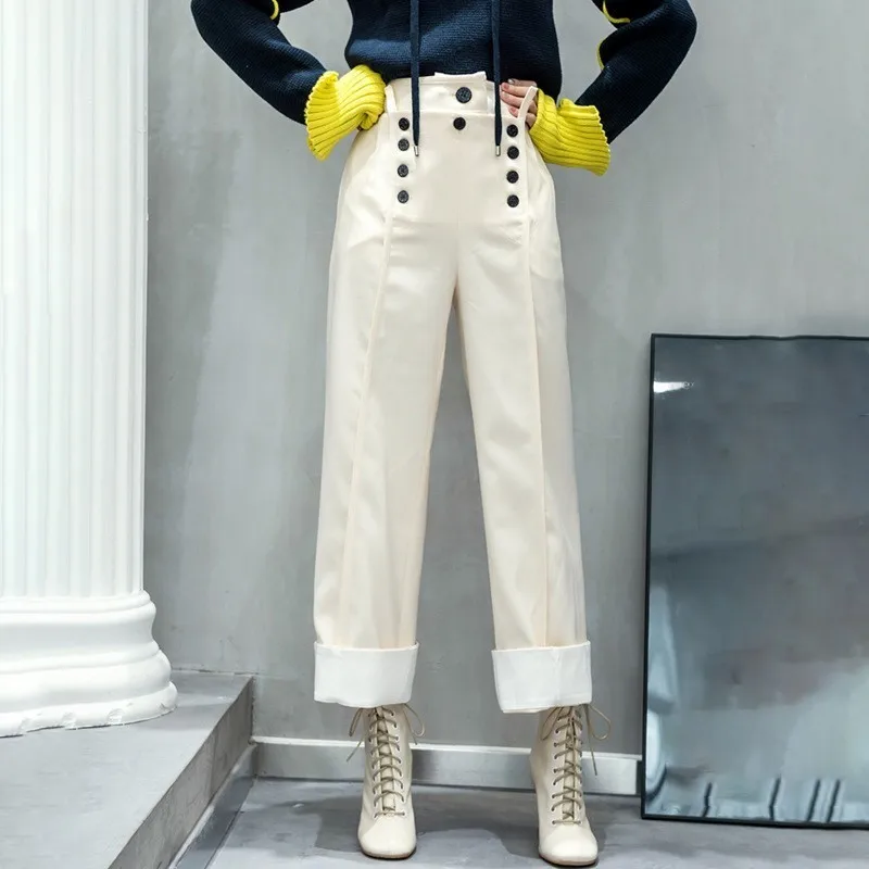 TWOTWINSTYLE брюки для женщин большие размеры пуговицы пэчворк с высокой талией