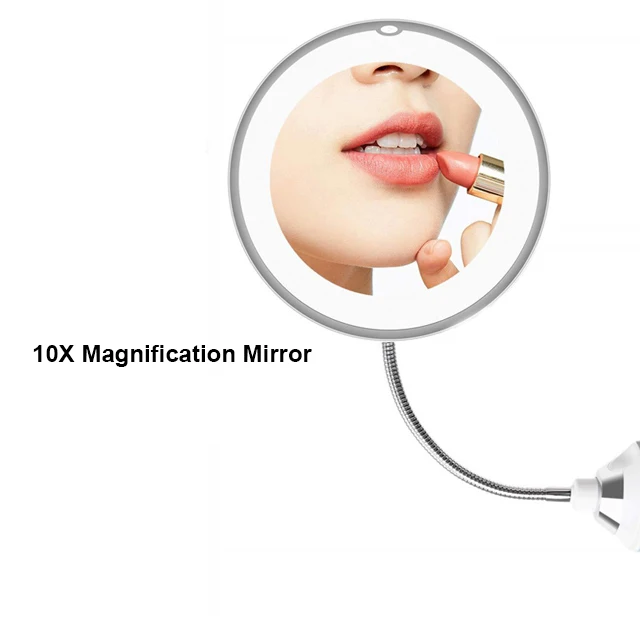 10X Mirror Вращение на 360 градусов 10х увеличительное зеркало для макияжа мое гибкое зеркало складное туалетное зеркало с светодиодный светильник инструменты для макияжа Прямая поставка - Цвет: 10X Mirror