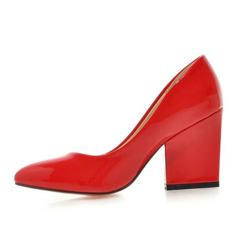 Taoffen Dropshipping Women'S Thick High Heels Pumps Shoes Women Slip On Office Wedding Pointed Toe 5 Colors Footwear Size 33-43 | Обувь