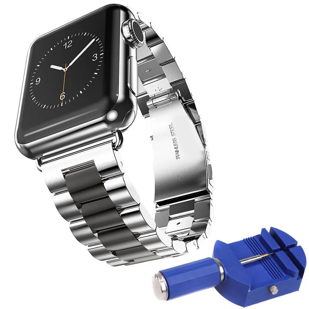 Сменный ремешок из нержавеющей стали для Apple Watch, ремешок для iWatch серии 5 4 3 2 1 42 мм 38 мм 44 мм 40 мм металлический браслет - Цвет ремешка: Silver w Black