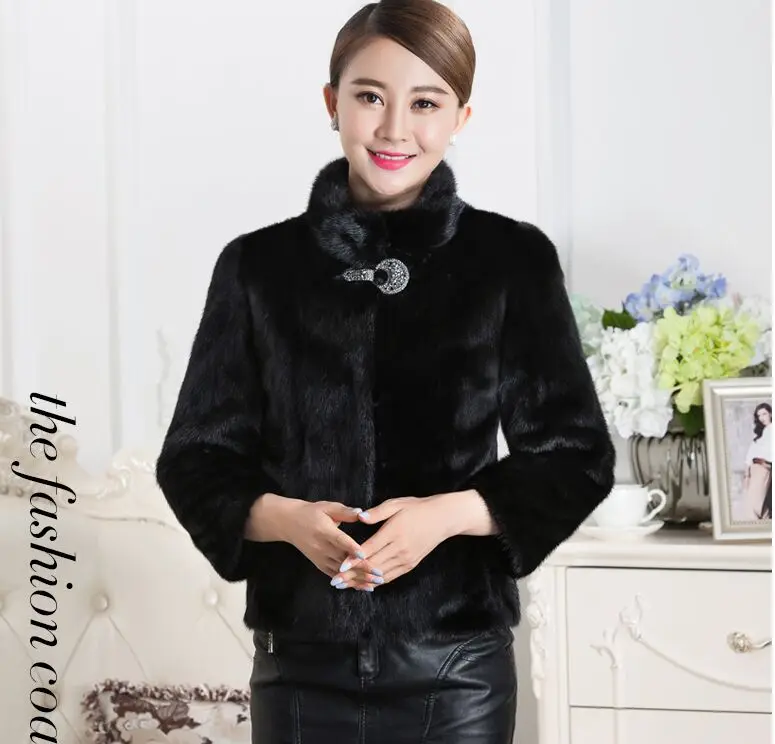 Новинка 2016 теплое зимнее пальто с имитацией норки воротником-стойкой женское