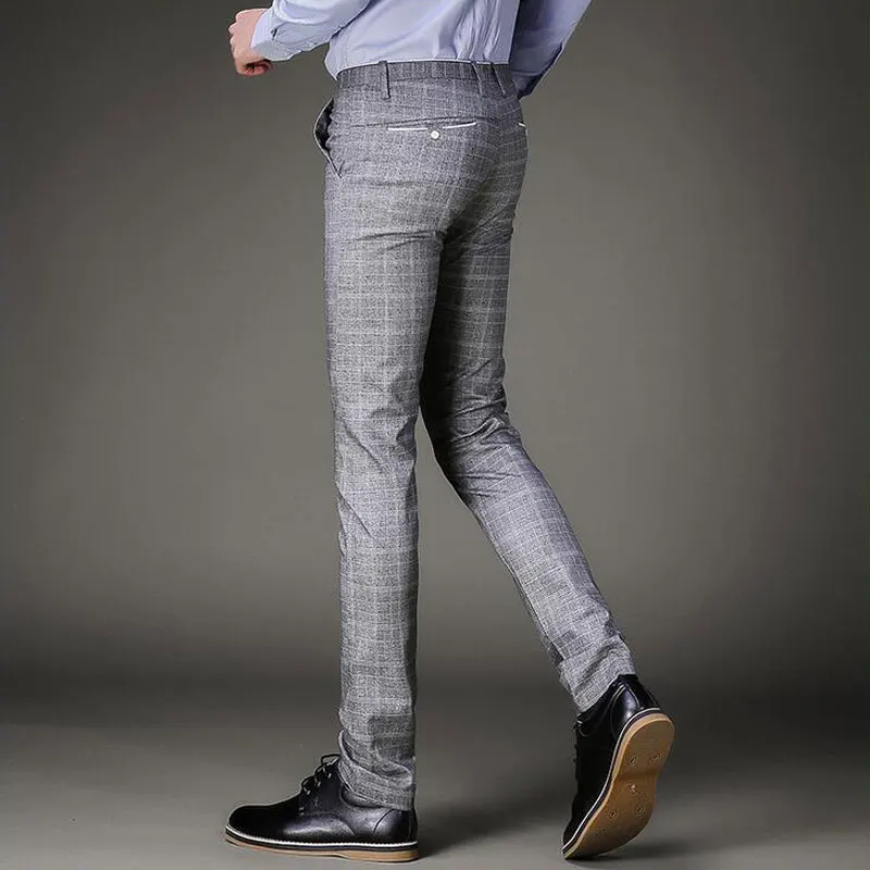 Модные мужские летние костюмы брюки клетчатые корейский стиль Человек Slim Fit