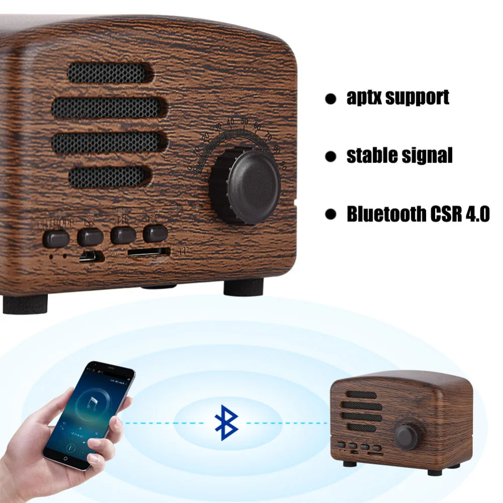 Портативный ретро Bluetooth 4 0 динамик деревянный Настольный FM радио бас стерео