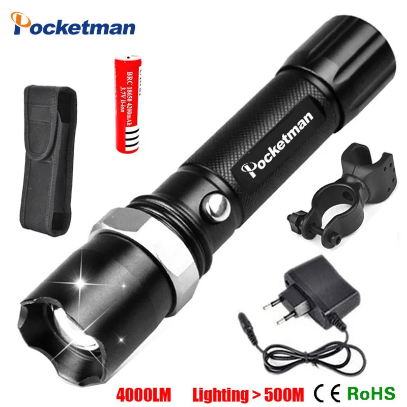 FT17 LED Bike light flashlight Focus lamp torch XM-L T6 3800lm Zoomable lights + Charger 18650 rechargeable Battery | Лампы и