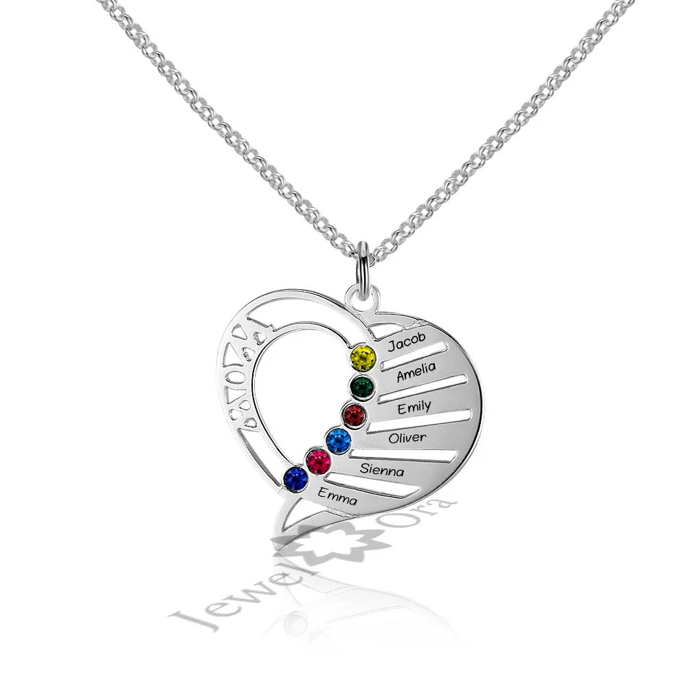 DIY Birthstone Family Necklace Personalized 925 Sterling Silver Heart Shape Name Mother's Day Gift (JewelOra NE101578) | Украшения и