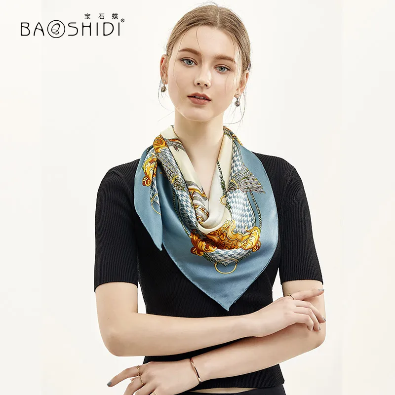 Женский шарф из 100% сатина BAOSHIDI большой квадратный шелка роскошный брендовый