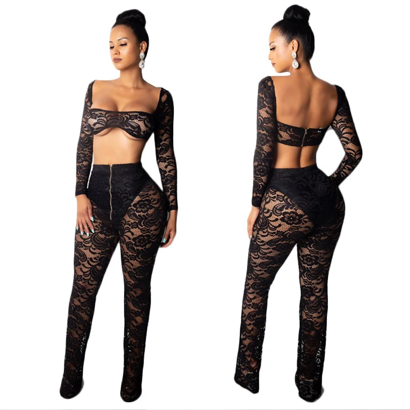 Сексуальный комплект из 2 предметов женские Кружевные Прозрачные топы с