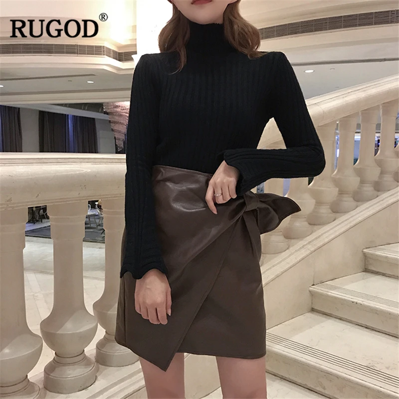 RUGOD New Long Sleeve Slim Women Sweater Turtleneck Solid Pullovers Casual Knitted Autumn Winter Clothes For Female pull femme | Женская