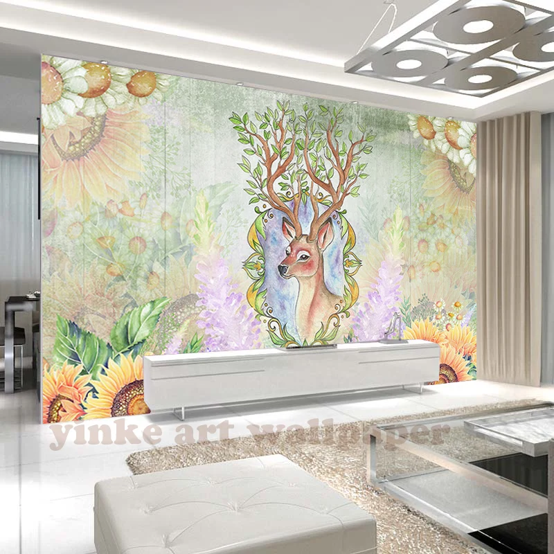 Пользовательские 3D фото обои стереоскопический модельный фон Подсолнух Олень