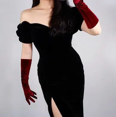 wine red 60cm Женские элегантные эластичные бархатные длинные перчатки для сенсорного экрана, женские красные вечерние перчатки для вождения 40 см 60 см, R1448 - Цвет: wine red 60cm