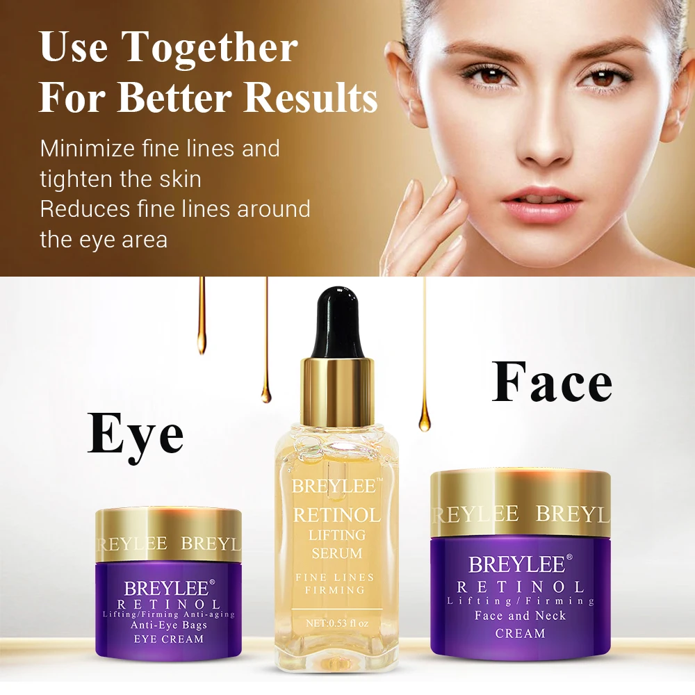 BREYLEE Retinol набор Антивозрастная укрепляющая сыворотка для лица крем для глаз крем для лица для удаления тонкой линии морщин подтягивающий уход за кожей увлажняющий